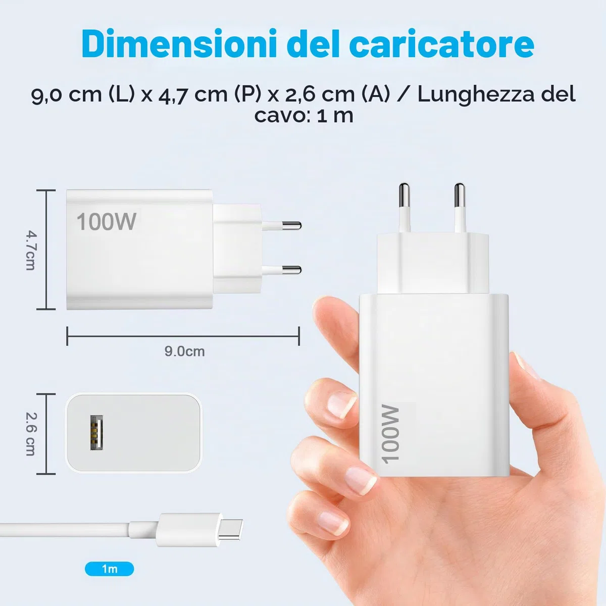 ASKUBSKU Caricatore 100W e Cavo USB C per Xiaomi Redmi Note 15 Pro+ POCO X8 Pro Max F8 Ultra 17 Pro MAX 5G,Rapida Ricarica Adattatore di Caricabatterie e 1Metro Cavo Tipo C da 6A per Redmi K90 Pro Max
