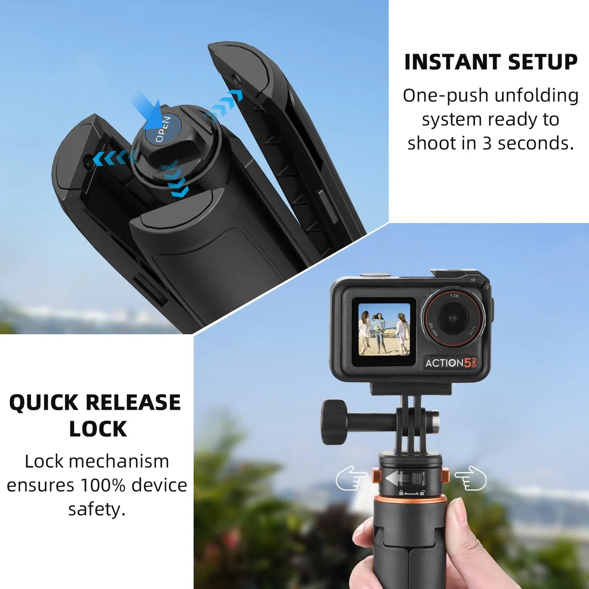 163 cm Pocket 3 Selfie Stick Treppiede per action camere, supporto allungabile con cambio rapido 1/4" vite per vlog, per DJI Osmo Action 5 Pro 4 3, Insta360 X4 e AKASO DSLR accessori