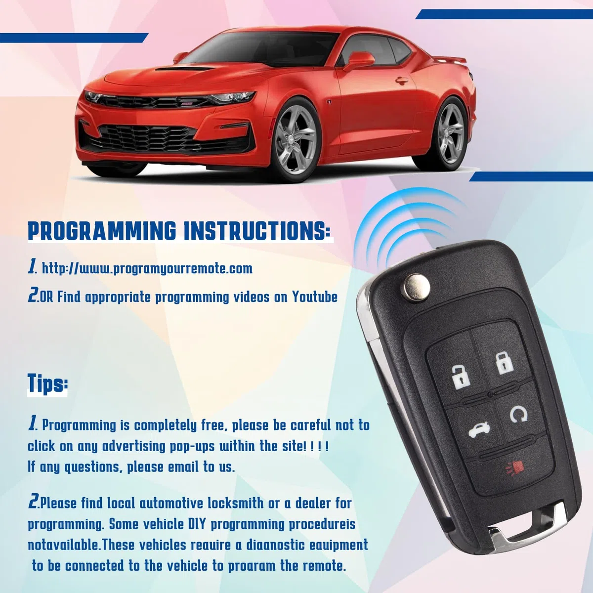 Chiave di ricambio per auto con telecomando Keyless Entry compatibile con Chevy Cruze/Camaro/Impala/Equinox/GMC Terrain/Lacrosse 2010 2011 2012 2013 2014 2015 2016 2017 Chiave di ricambio per