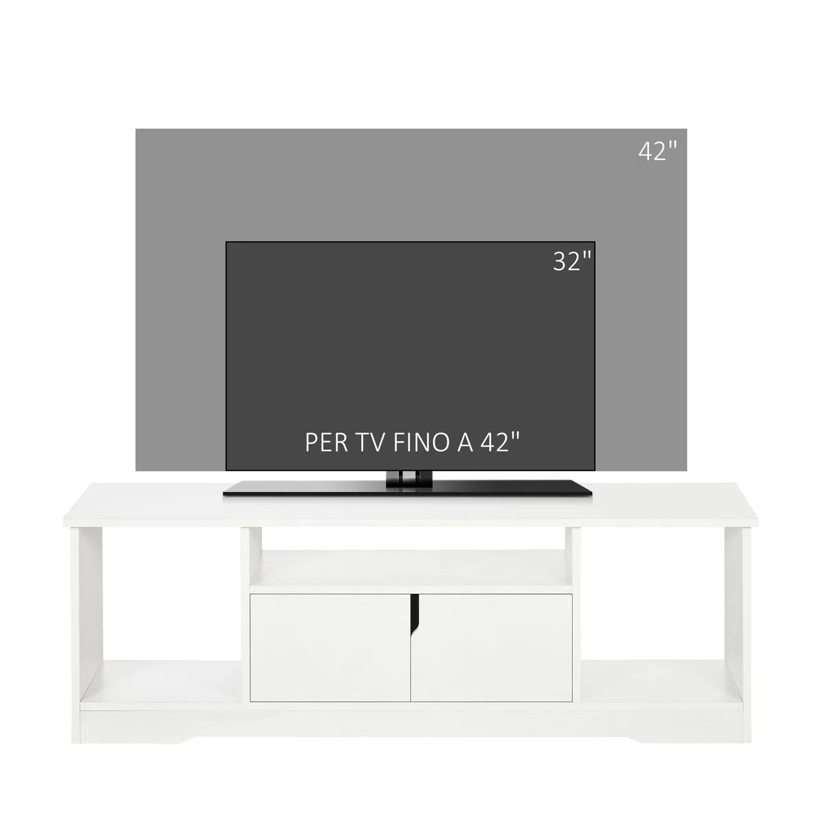 HOMCOM Mobile Porta TV Fino a 42'' con Armadietto e Ripiani Aperti, Mobiletto TV per Salotto e Soggiorno in Legno, 120x30x41cm, Bianco
