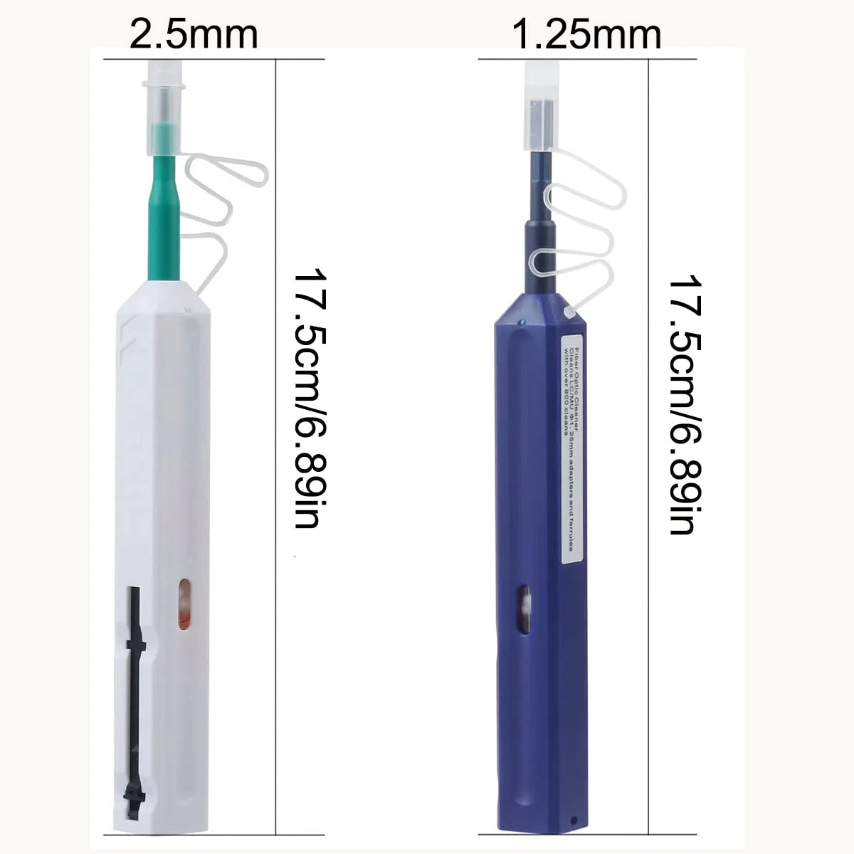 MSDADA 2 Pezzi Penna per Fibra Ottica del Pulitore, LC & SC Connettore Fibra Ottica con 800+ Pulisce, Pulitore della Fibra per 1.25mm LC/Mu Connettore e 2.5mm SC/ST/FC Connettore(Viola+Bianca)