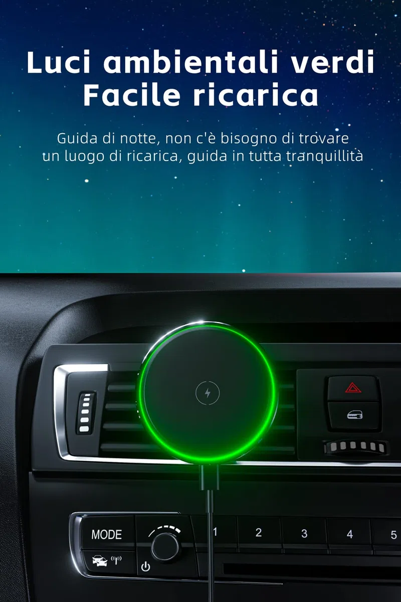 Tigratigro Caricabatterie Wireless Magnetico per Auto Qi 15W,Ricarica Veloce, Supporto Auto Mag-safe, Compatibile con Mag-Safe per iPhone 12/13/14/15 Serie