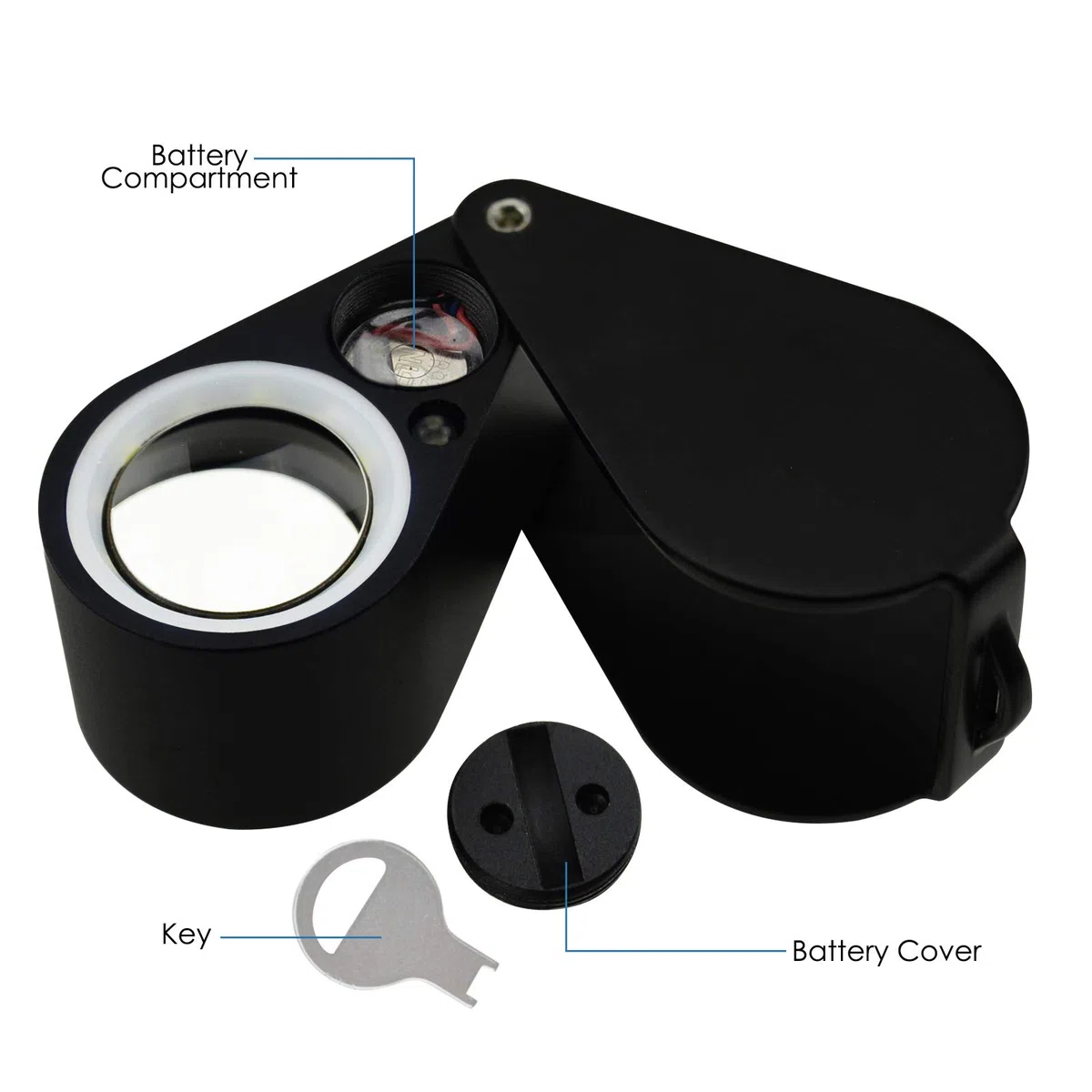 10 X 21 MM Led Loupe Jeweler Lente D'Ingrandimento Doppio 6 Led Luci (Bianco E Luce Uv, Cornice Nera, Tasca Pieghevole, Acromatica, Lente Tripletta Lente D'Ingrandimento
