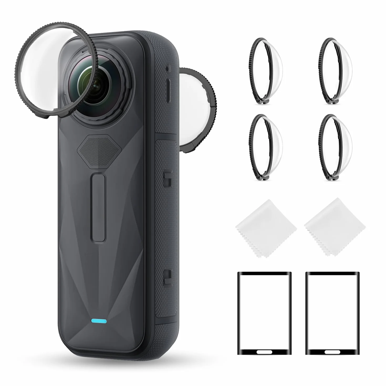 K&F Concept Protezioni Lente Standard Compatibili con Accessori Insta360 X5 - Coperchio Protettivo in Vetro Ottico Temperato ad Alta Trasparenza con Pellicola Schermo, Kit Sostitutivo Antigraffio