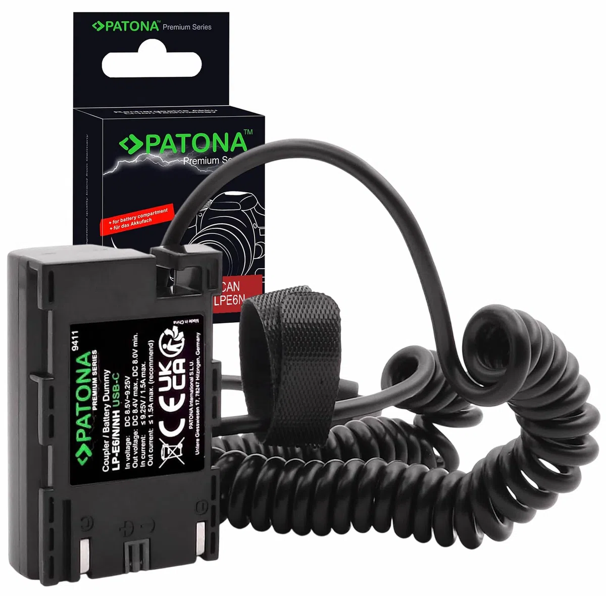 PATONA Dummy Batteria USB-C per Canon LP-E6NH/LP-E6N/LP-E6 – sostituisce accoppiatore VP-DRE6 – per EOS R5 R6 R6II R7 5D Mark II/III 5DS 6D 7D 60D 70D 80D 90D XC10 XC15 – per streaming continuo