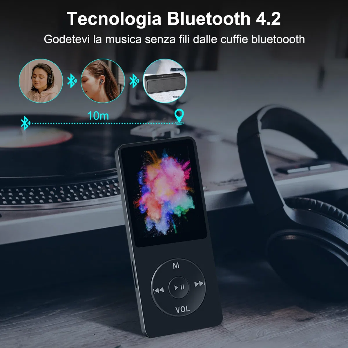 Lettore MP3 Bluetooth, 32GB Lettore MP4 Portatile HiFi Lossless Sound, MP3 Player Musicale Lettore con radio FM/Registratore Vocale/Video/E-Book, Suppota TF Fino a 128G (Cuffie Incluse)