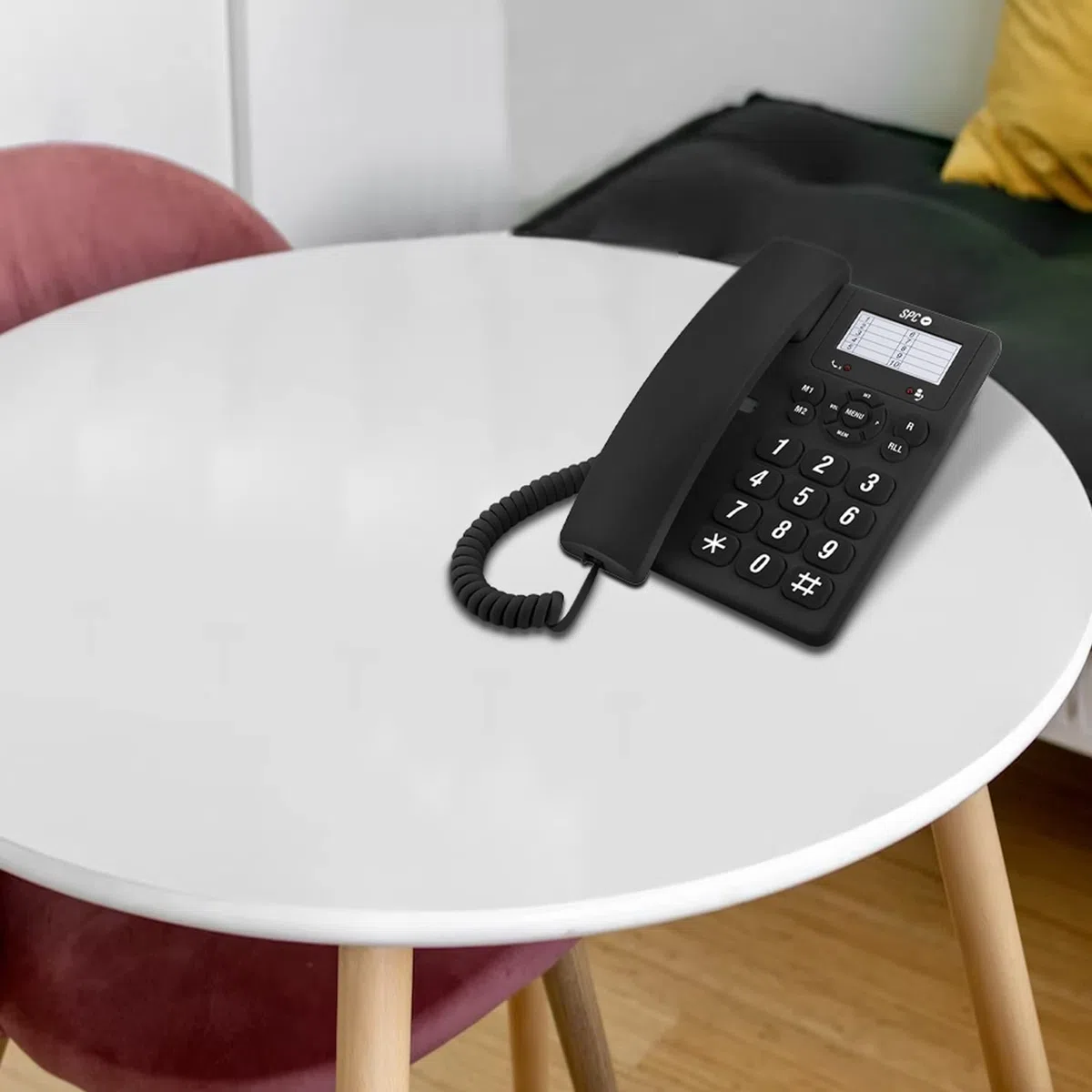 SPC Original - Telefono fisso da tavolo o da parete, con tasti grandi e di facile utilizzo, 3 memorie dirette, volume suoneria extra forte, funzione di ricomposizione - Nero
