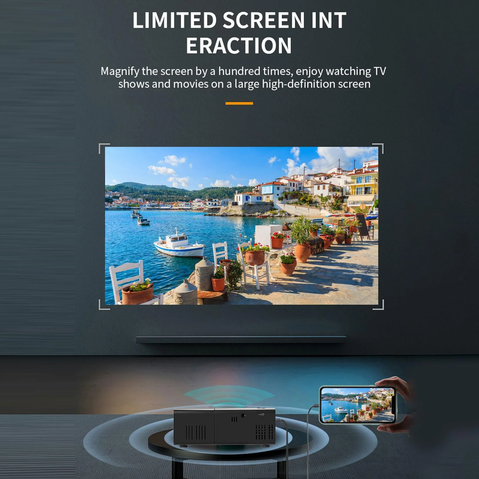 Proiettore Portatile 1080P, Display da 14-100 Pollici, Proiettore Cinematografico a LED Altoparlante Stereo Integrato, Mirroring Wireless WiFi, Miniproiettore Home Theater Regalo