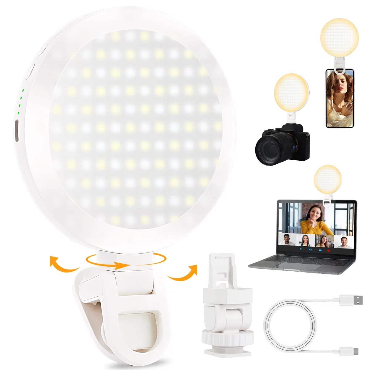 UTEBIT Luce Selfie Telefono a Clip 2500-9000K 3 Modalità Luce,Ring Light Telefono per iPhone/iPad/Laptop/Fotocamera/Fotografia Vlog 3000mAh