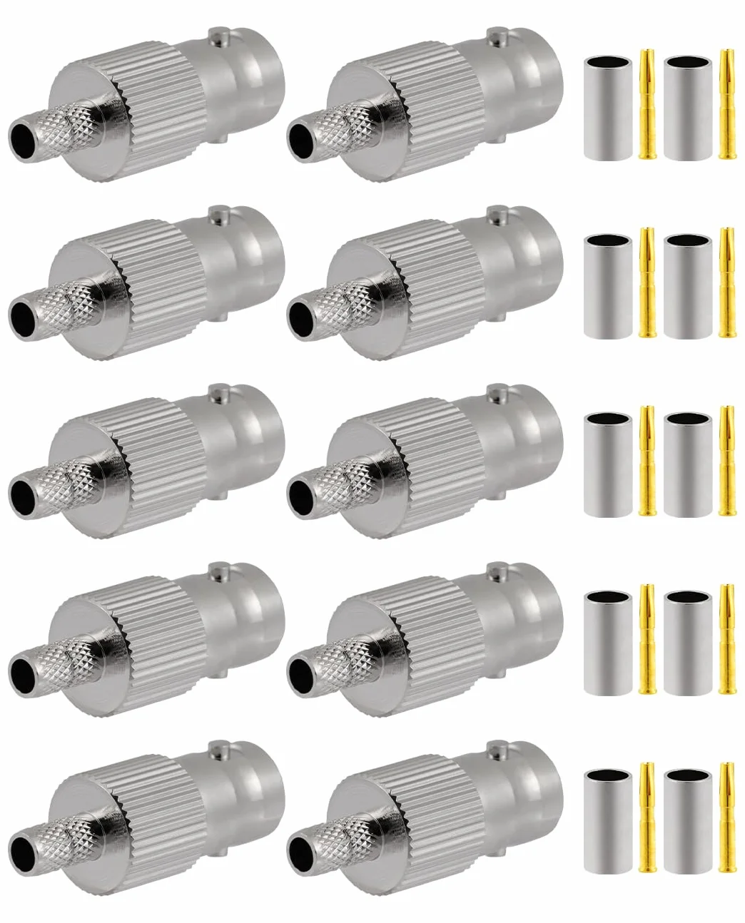 Vecys 10 PCS BNC Femmina Connettori 50 Ohm BNC Femmina Crimpare Connettore per RG58 RG142 RG400 VLMR195 RF Coassiale Cavo