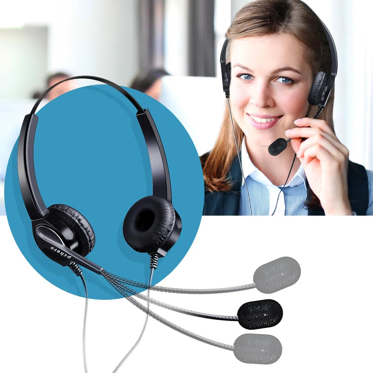 PChero Cuffie RJ9 Regolabile per Telefono Fisso Call Center Regolare con 4-Pin RJ9 Della Spina e Microfono