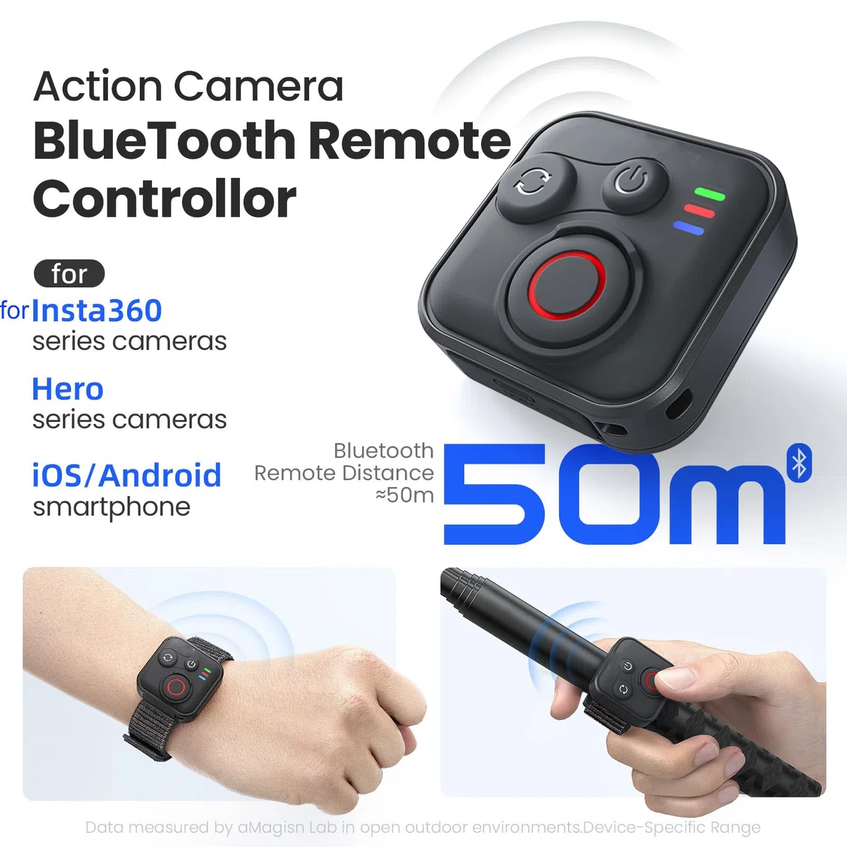 Telecomando Bluetooth senza fili intelligente per GoPro Hero 13/12 e Insta360 X5/GO 3S/Ace Pro 2, controllo otturatore impermeabile con cavo di ricarica