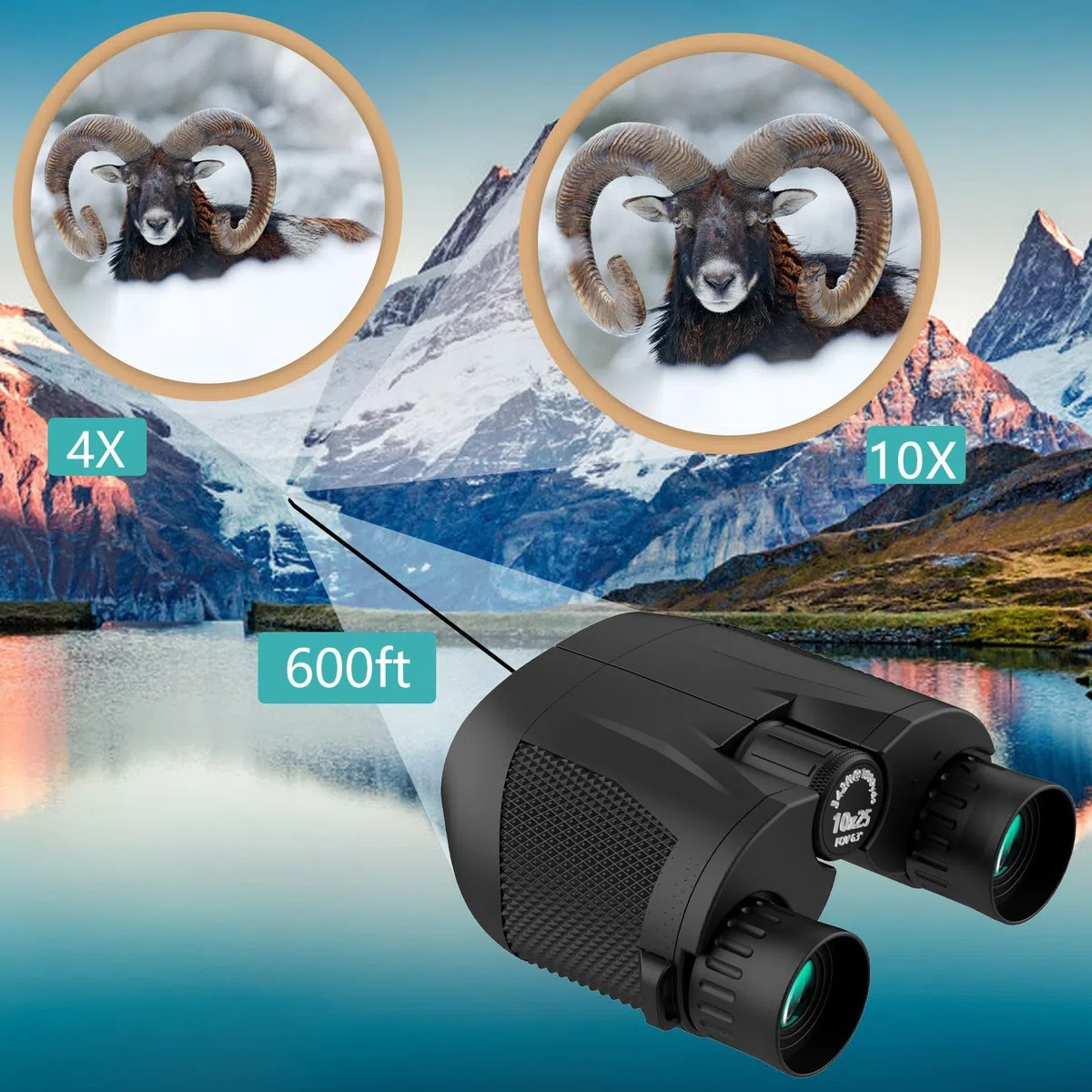 Binocolo 10x25, Binocolo Professionale, con Prisma BaK4 e Lente FMC, Alta potenza Binocolos Compatto,per Birdwatching, Escursionismo, Caccia, Visite, Teatro