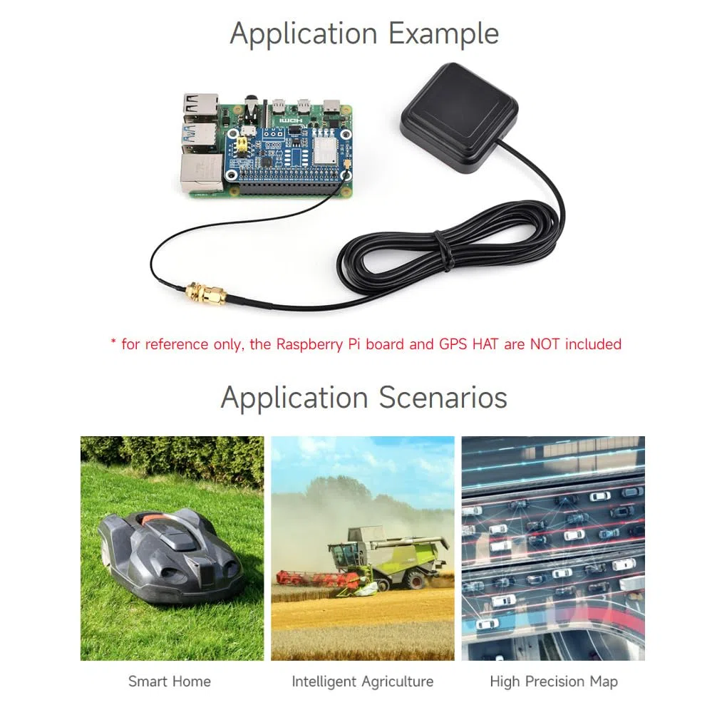 Waveshare GNSS L1+L5 Dual-Frequency Active Antenna, SMA-J Connector, Support BD/GPS/Galileo/QZSS/IRNSS, for Raspberry Pi Board and GPS HAT