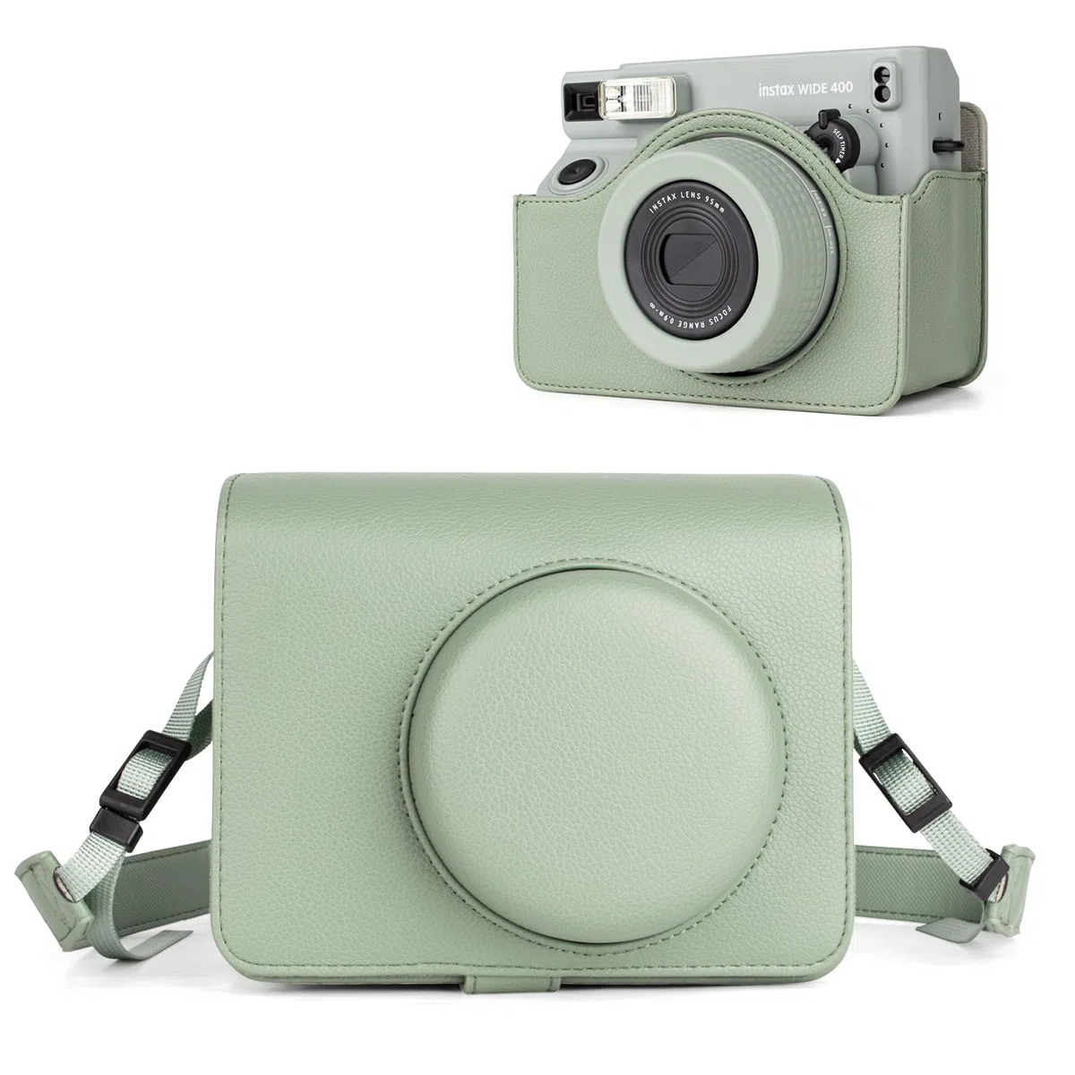 Custodia Protettiva in Pelle Compatibile con Fotocamera Istantanea Fujifilm Instax Wide 400, Custodia per Fotocamera Wide 400 con Tracolla - Verde Fresco