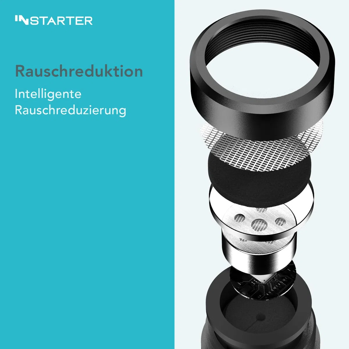 Microfono cardioide esterno per video - 95 x 20 x 24 mm - 3,5 mm/TRRS/TRS - senza batteria con antivento - per DSLR Smartphone