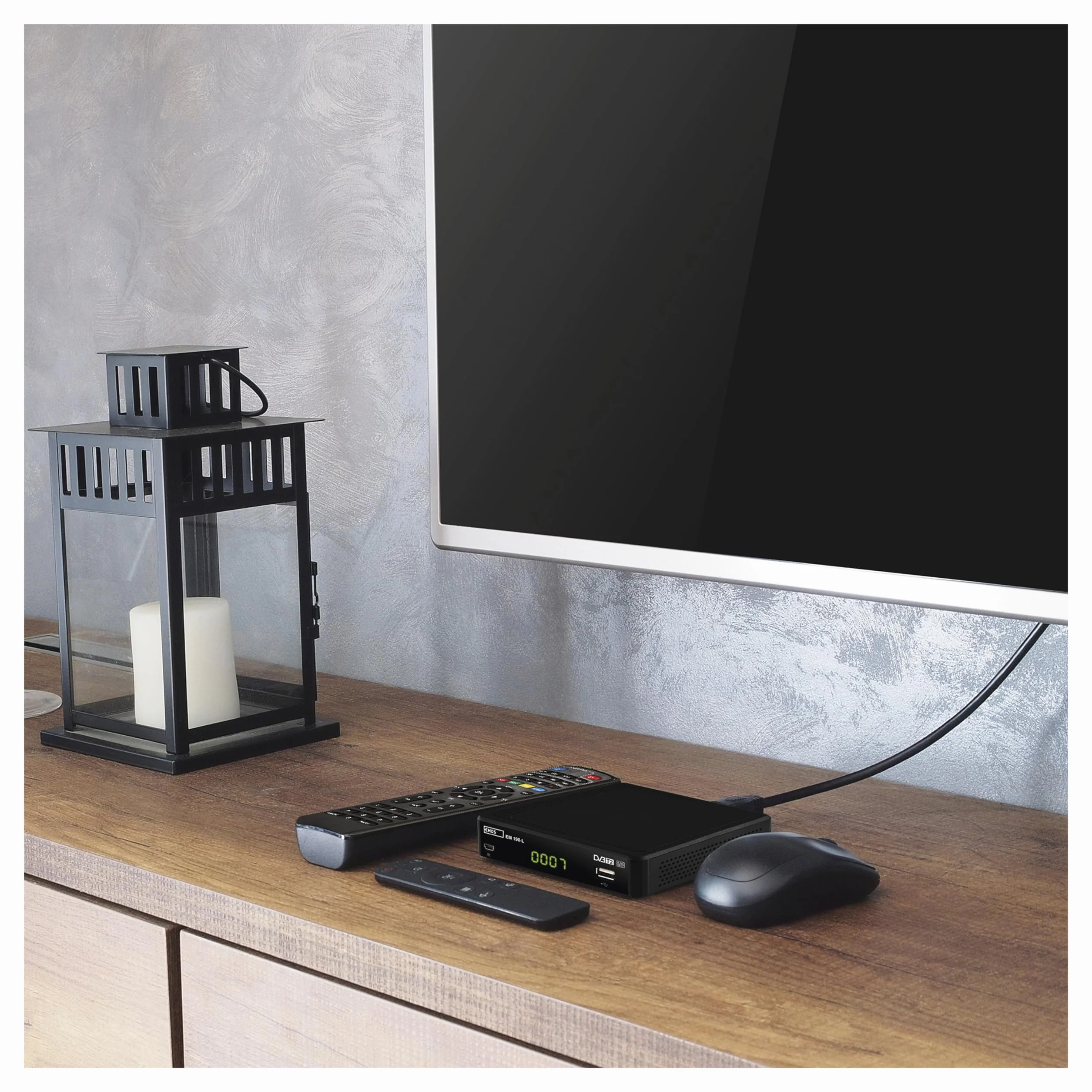 EMOS Decoder DVB-T2, recivitore digitale terrestre H.265 HEVC HD con connessione USB, HDMI, SCART e coassiale, telecomando e infrarossi, PVR, lettore multimediale e funzione EPG, Nero