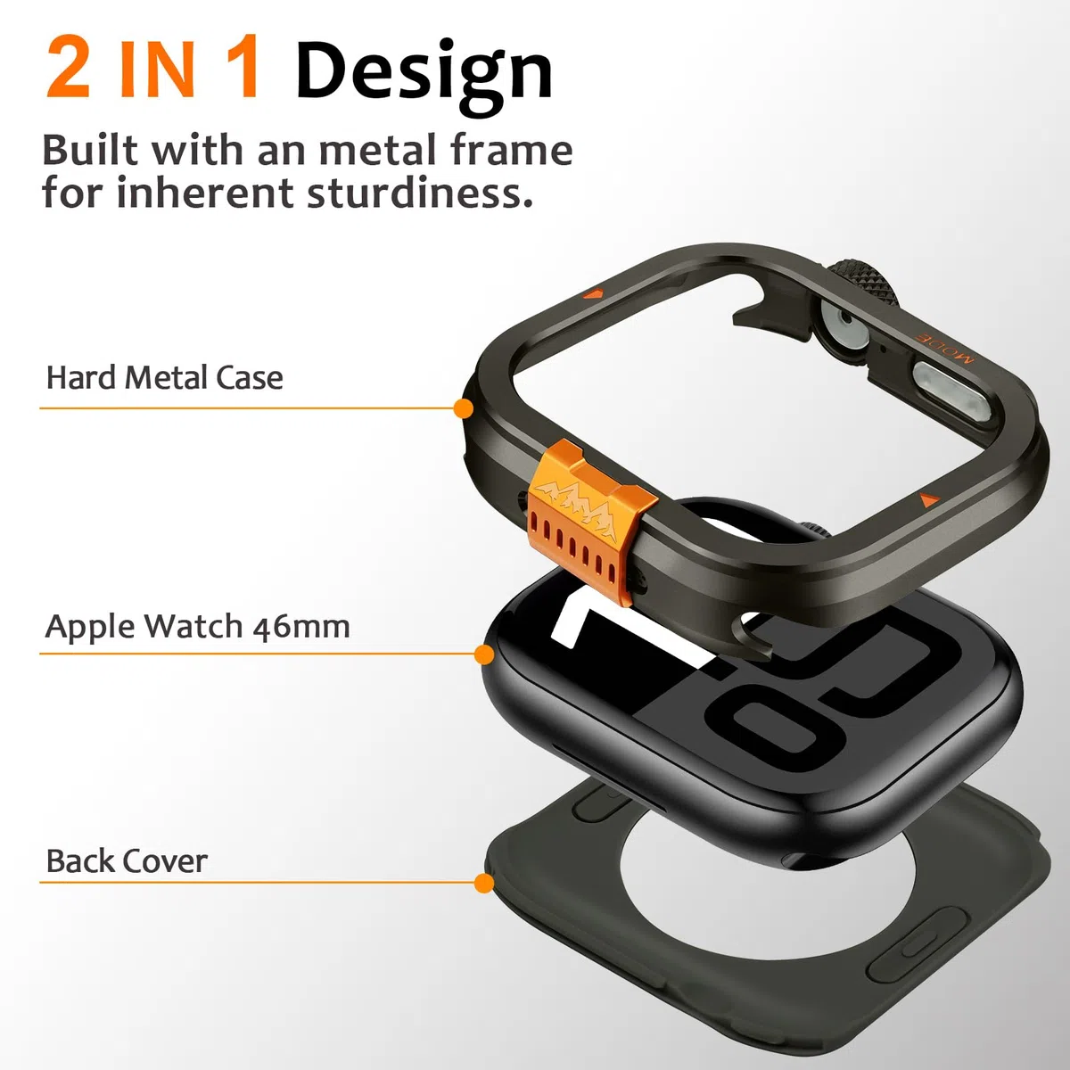 Amizee Metallo Cover Compatibile con Apple Watch Serie 11/10 46mm con Indietro Coprire, Rugged Protezione Paraurti Anti-Graffio Custodia Protettiva per iWatch 46mm, Graphite