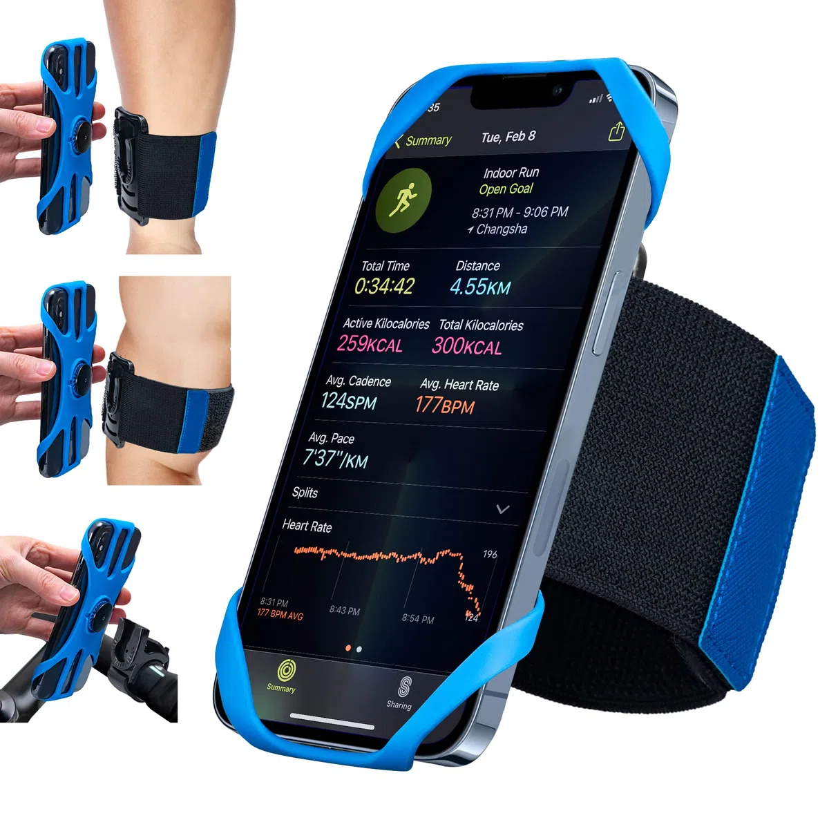 Cikyner Cinturino sportivo 3 in 1 per cellulare, corsa e bicicletta, girevole 360° e rimovibile, universale da 4,5-7" iPhone Huawei