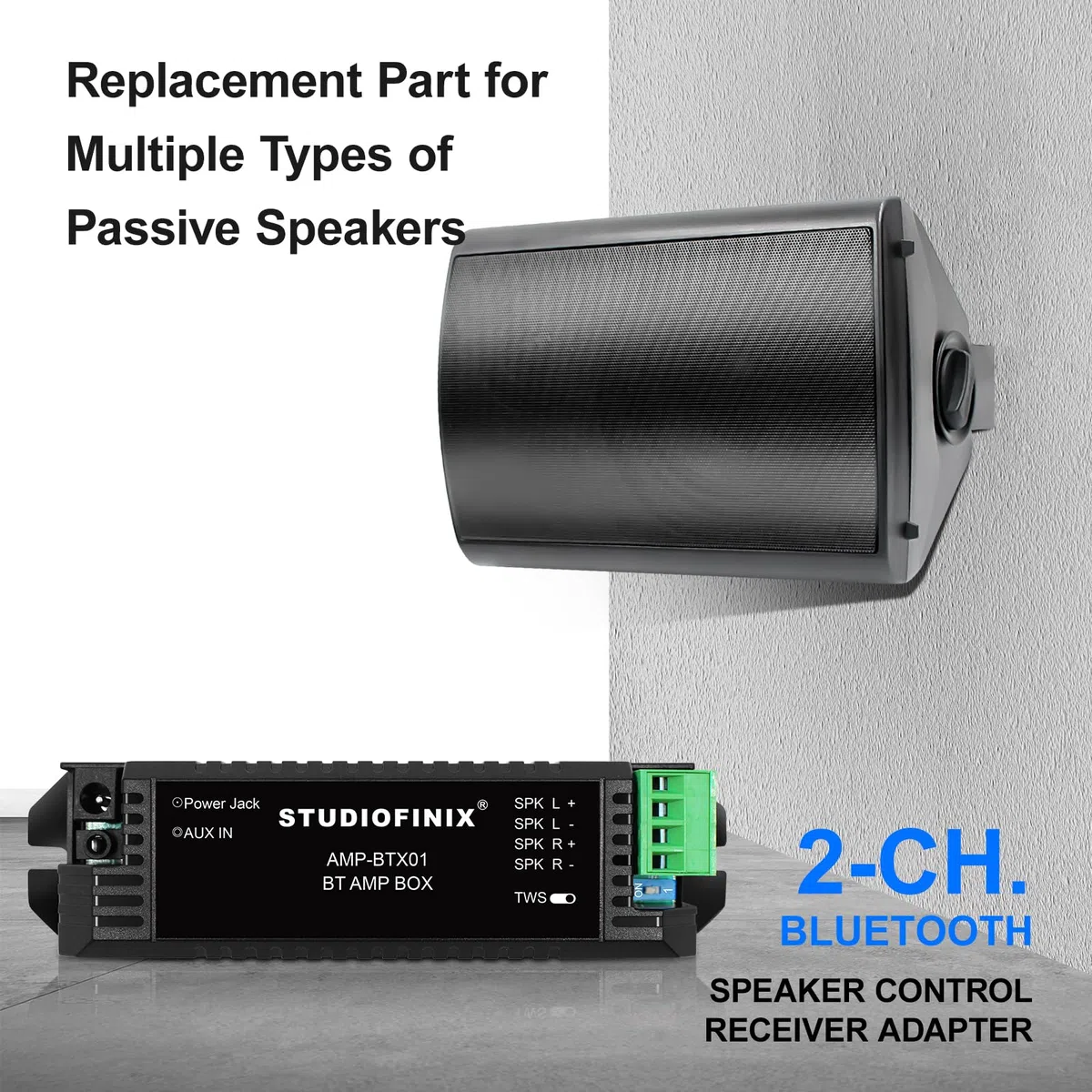 STUODIOFINIX 2 canali Mini Amplificatore 5.1 Bluetooth per altoparlanti passivi con TWS, AUX, parte di ricambio, adatto per altoparlanti a parete/soffitto/marino/libreria