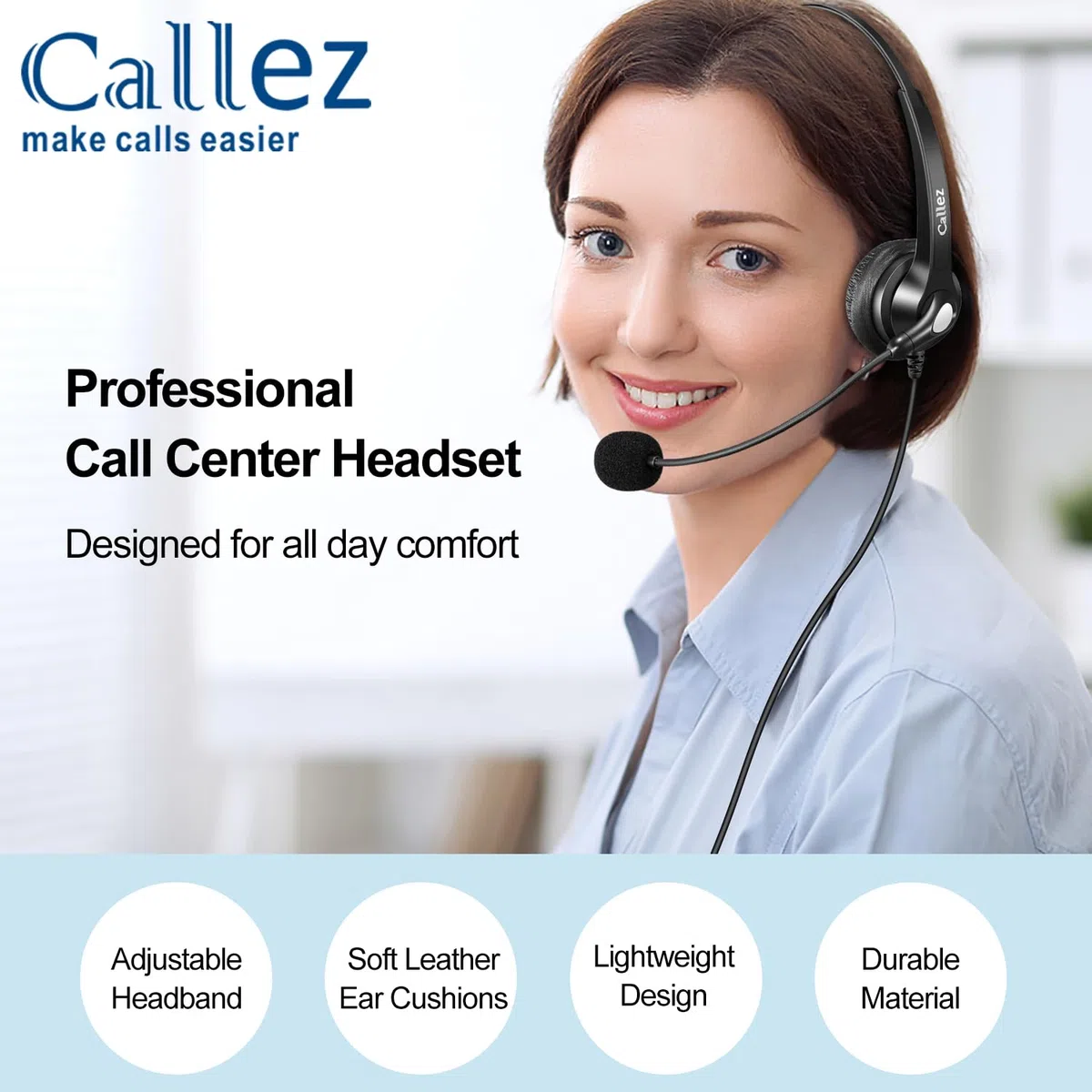 Callez Cuffie 2,5 mm Mono con Microfono a Cancellazione del Rumore, Controllo del Volume, Auricolare Call Center per Panasonic Siemens Gigaset C430 C530 Cisco Telefono Fisso Cordless DECT