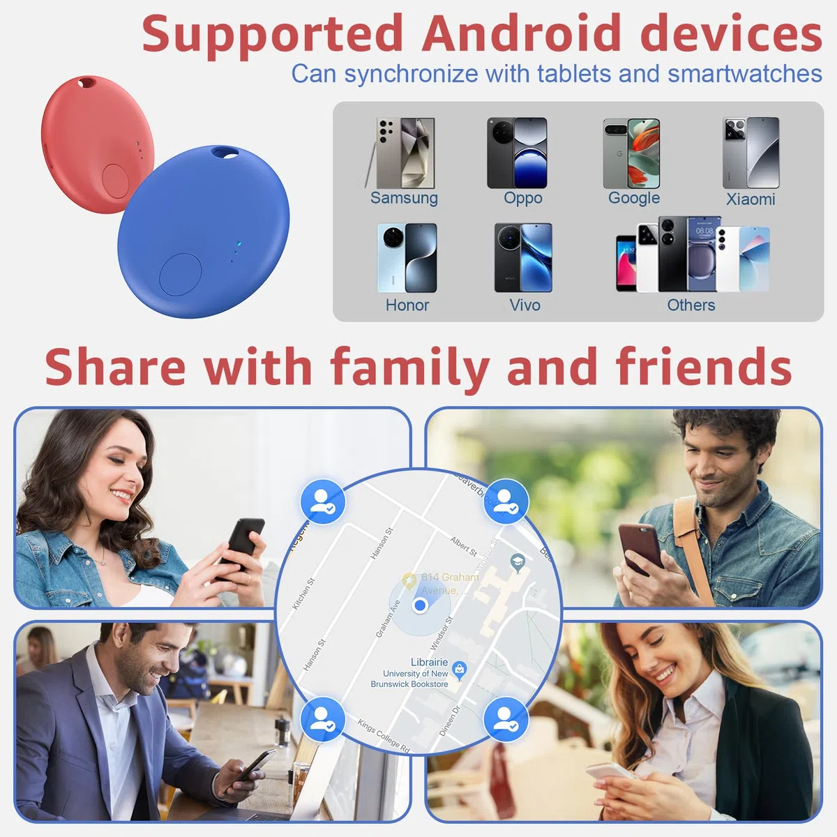 Air Tracker Android e iOS, 4 PCS Smart Tracker Tag GPS Localizzatore Chiavi Compatibile con Trova Dispositivo e Apple Find My, Bluetooth Tracker Compatibile per Portafogli,Chiavi,Zaini