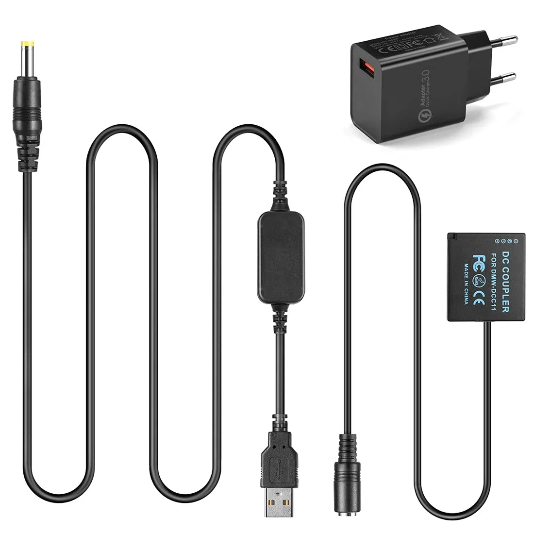 DMW-DCC11 Batteria fittizia BLG10 BLE9 + 5V DC8.4V Cavo USB Adatta + Adattatore QC3.0 per fotocamere digitali Panasonic Lumix Lumix GF5 GF6 GX7 GX80 GX85 GX86CGK GX7 Mark II ZS60