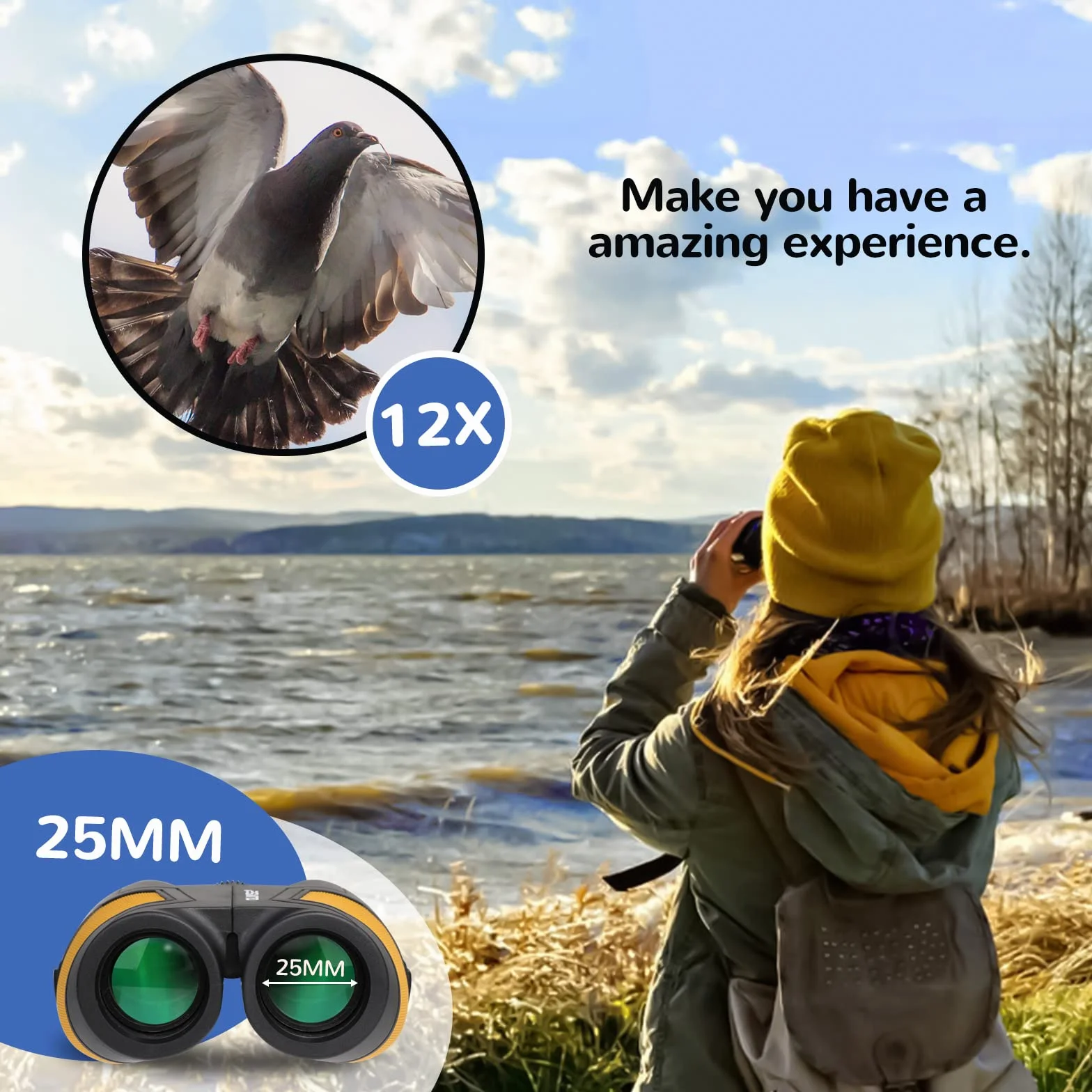 12x25 Compatto Binocolo con Oculare Grande per Adulti e Bambini, Mini binocolo compatto per Birdwatching, Teatro, Concerti, Caccia e Sport