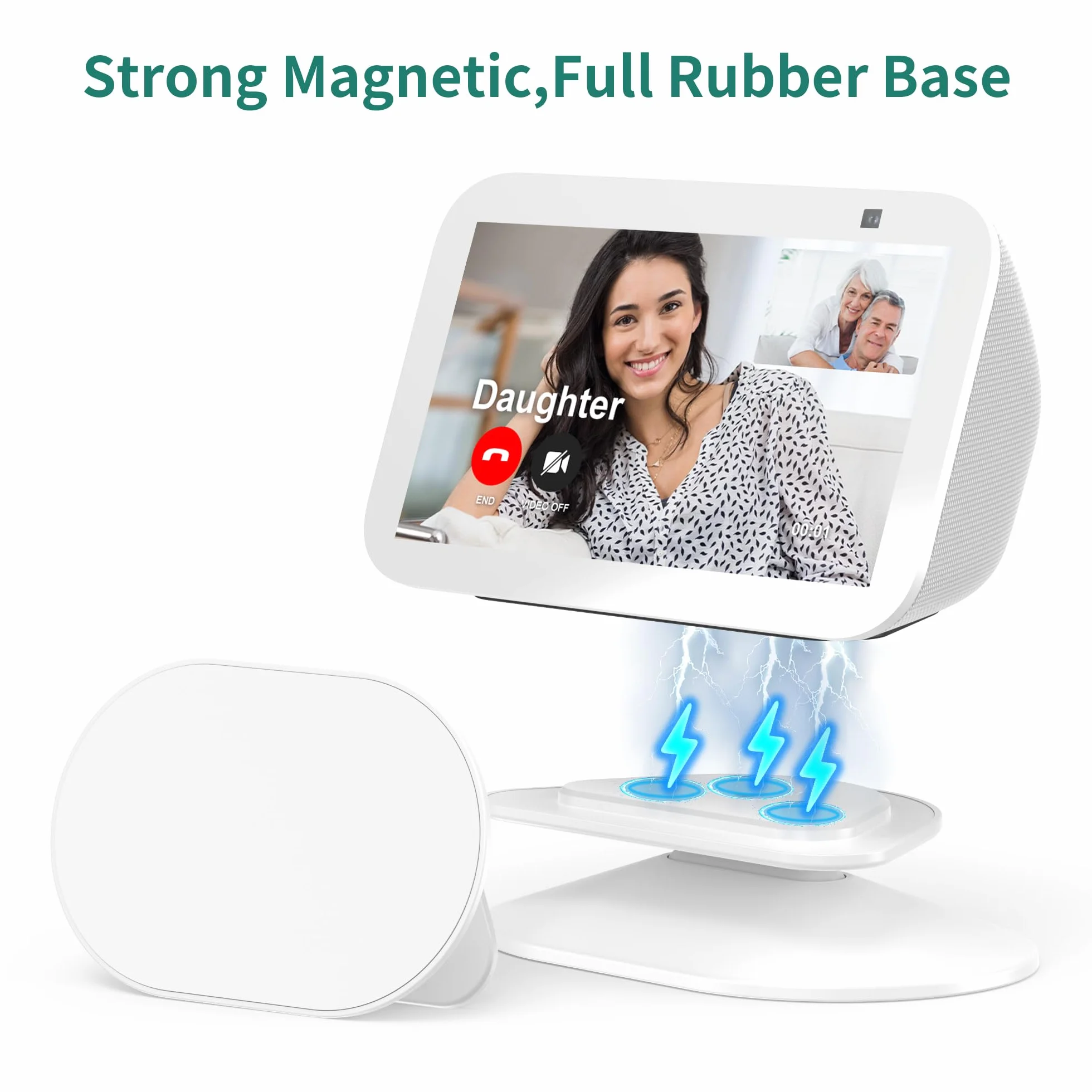 PlusAcc - Supporto regolabile per Echo Show 5 (3a generazione) con funzione di inclinazione e base antiscivolo, colore: bianco