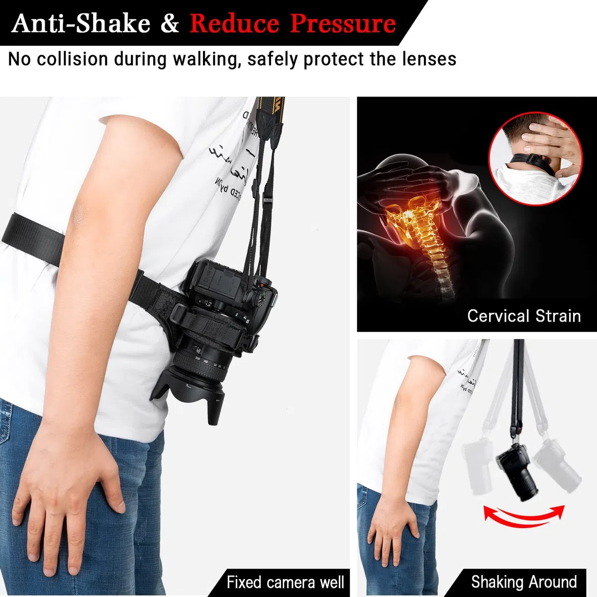 Anti-shake Decompressione Cintura in Vita della Fotocamera Sicurezza Regolabile Rilascio Rapido Cintura Fotografica DSLR/SLR Cintura della Fotocamera Reflex DSLR Canon Nikon Sony Pentax