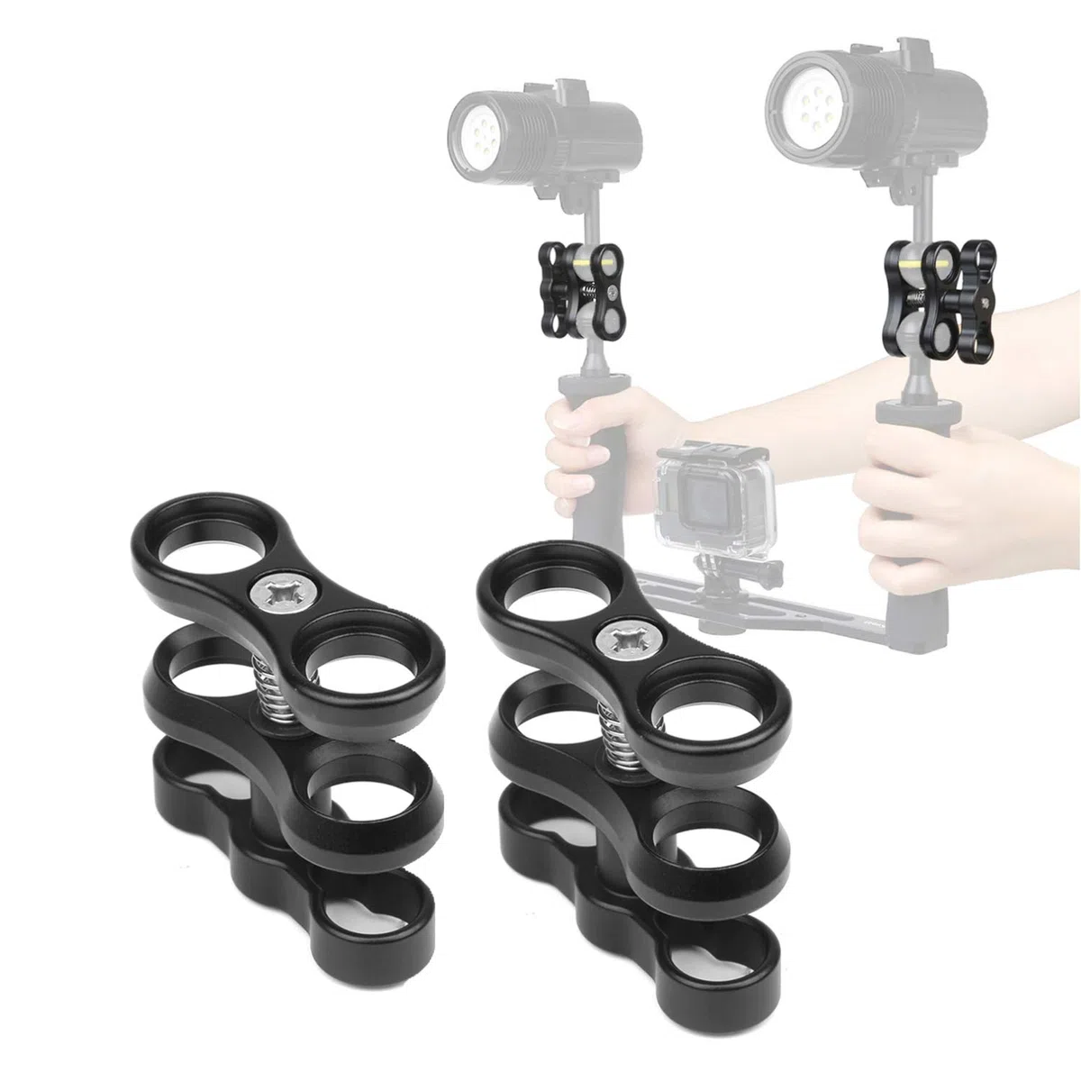 2 pz 2,5 cm alluminio palla morsetto montaggio per subacquea braccio leggero sistema vassoio, fotografia fotocamera subacquea