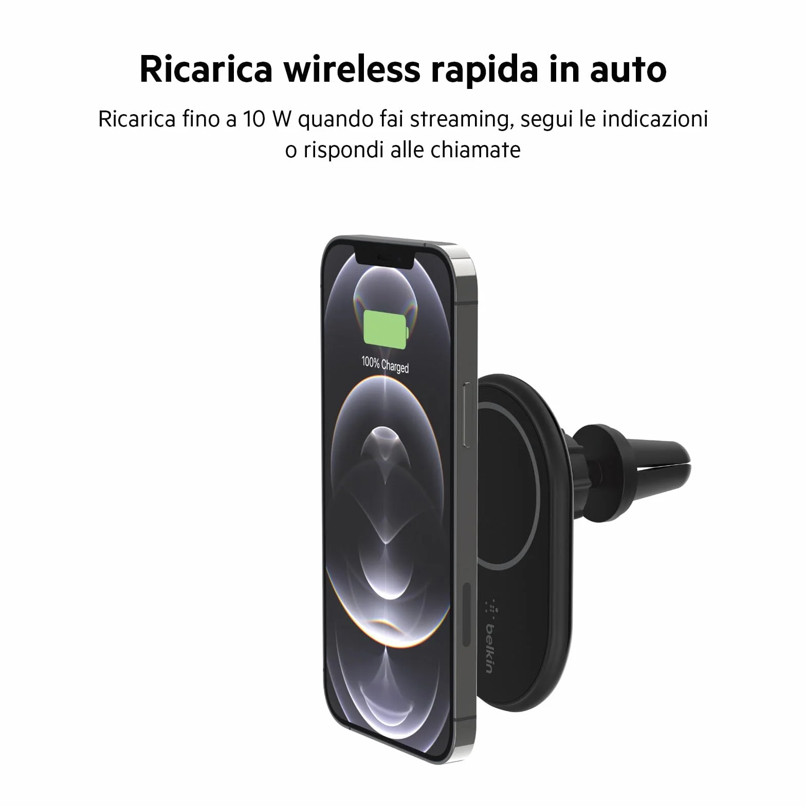 Belkin BoostCharge Supporto da auto magnetico per telefono, compatibile con MagSafe, iPhone 14/14 Plus, 13, 12, Pro, Max, mini, e altri (cavo e caricabatteria wireless inclusi)