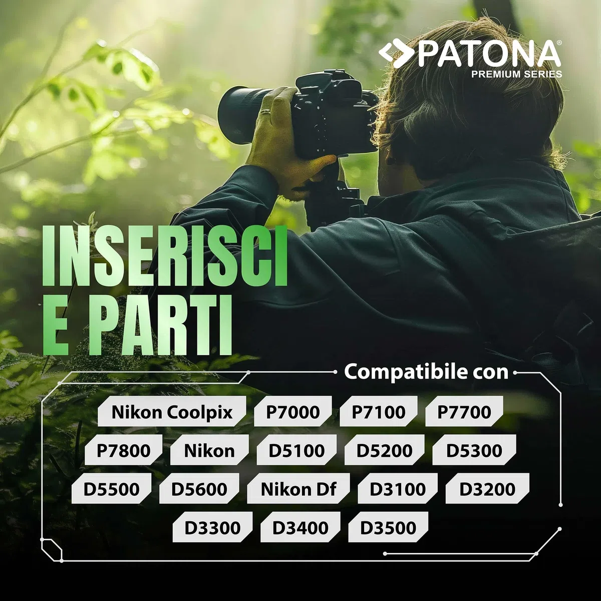 Patona batteria con Infochip di nuova generazione per Nikon EN-EL14, Coolpix P7000, Coolpix P7100, Coolpix P7700, D3100, D3200, D5100, D3100 DSLR, D5100 DSLR, D3100 DSLR, D3200 DSLR, Li-Ion, 7.4V, 1050 mAh, funziona con tutte le versioni firmware (compres