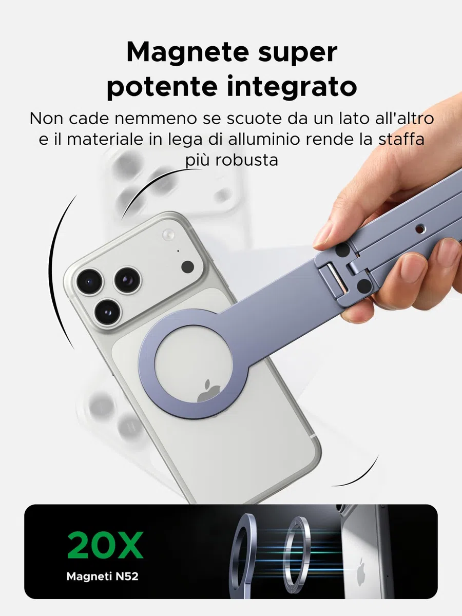 UGREEN Treppiede Magnetico per Telefono Grigio Nebulosa Supporto Magnetico MagSafe Materiale in Lega di Alluminio Adatto per Viaggi Riunioni e Uso Domestico