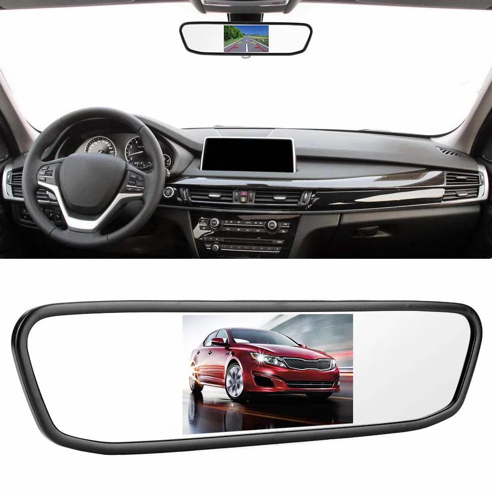 Monitor per Specchietto Retrovisore HD TFT-LCD 4,3 Pollici, Schermo per Monitor per Auto 480 H X 272 V, Telecamera di Retromarcia per Specchietto Retrovisore per Auto, 12 V,