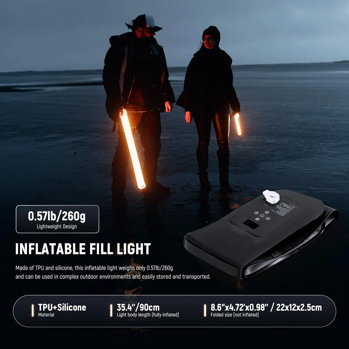 NEEWER BASICS 21W Barra LED Luce Fotografica Portatile 90cm Illuminazione Video TPU Gonfiabile Bicolore 2700-6500K 1300LUX 12 Effetti CRI95 Batteria 2500mAh per Studio Foto Registrazione, GC21B
