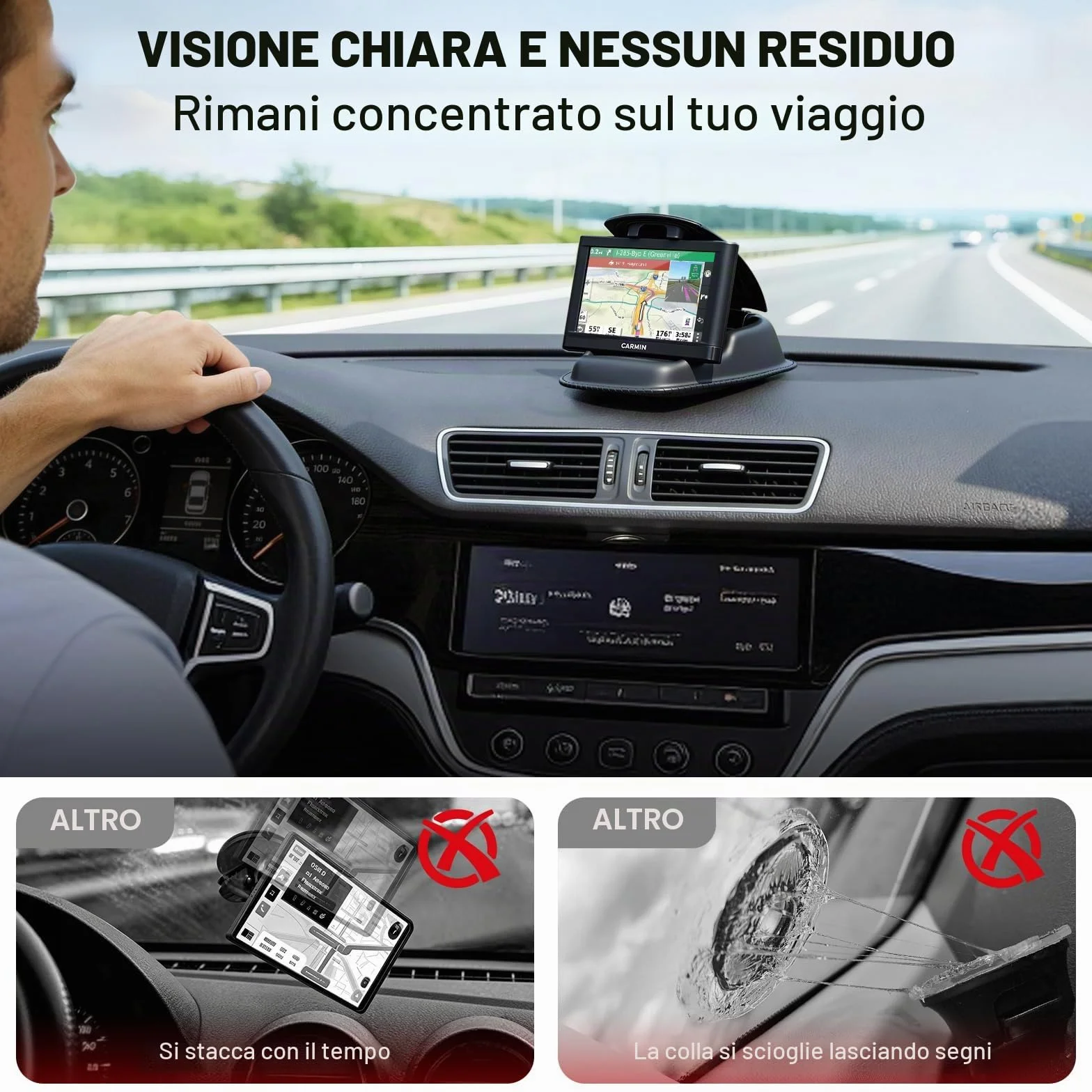 APPS2Car Supporto GPS 2 in 1 Antiscivolo per Auto Camion Garmin Nuvi Tomtom Via GO Magellan Roadmate iPhone