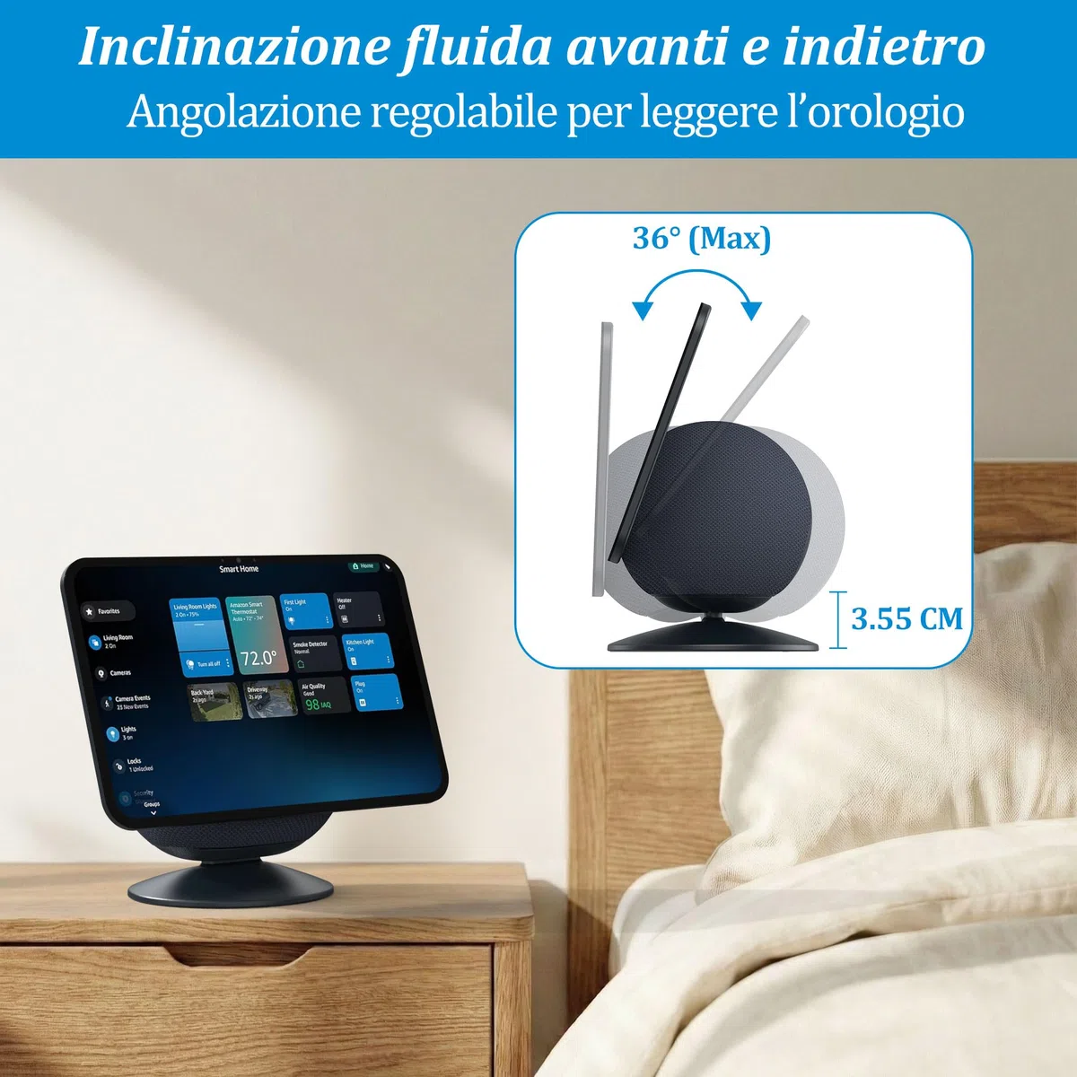 PlusAcc Supporto per Show 11/8 (ultima generazione) – Base da tavolo regolabile con inclinazione e fondo antiscivolo, compatibile con iPhone 12, ideale per cucina o comodino (Grafite)