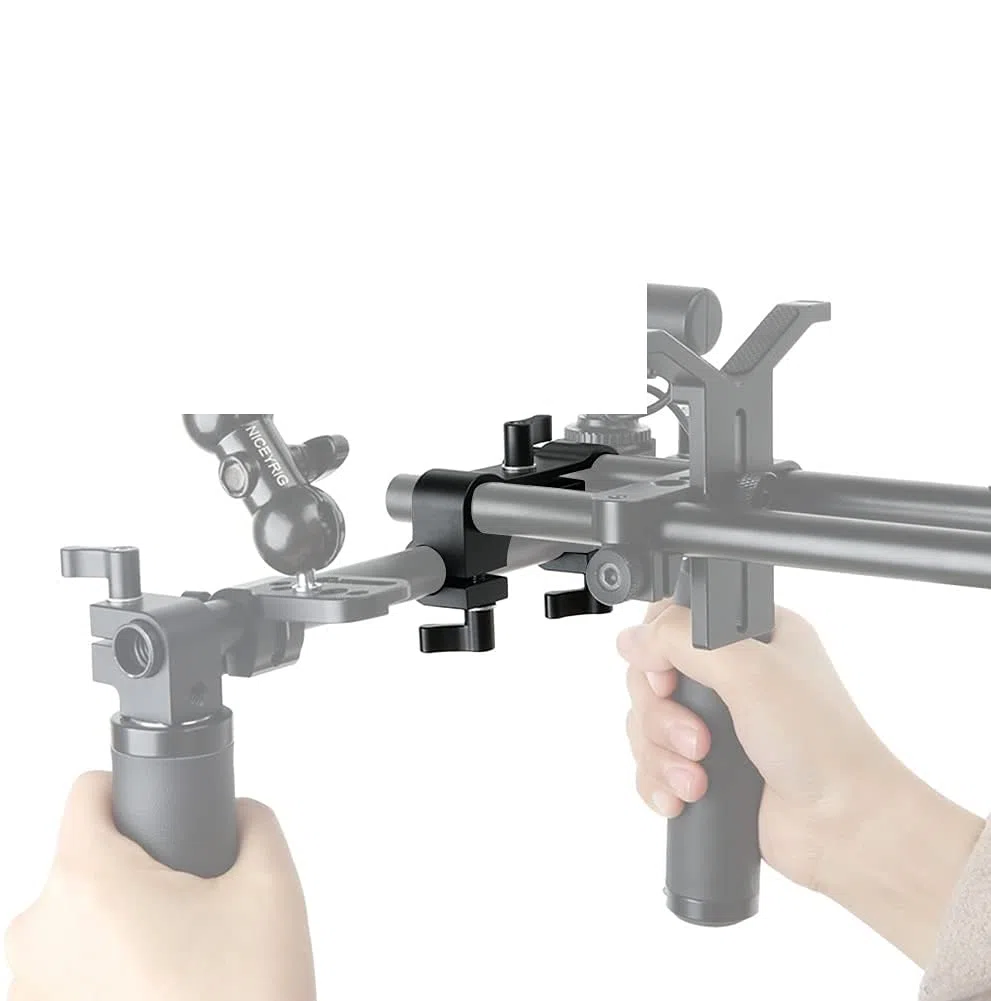 NICEYRIG Morsetto per asta da 15 mm Doppio blocco per guida a 90 gradi per videocamera DV/DC Sistema di supporto per spalla