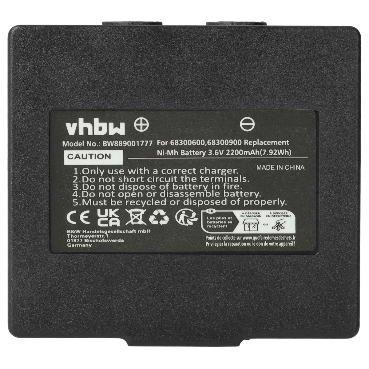 vhbw 2x batteria sostituisce Hetronic 900, 68300900, 68300600, HE900 per Radiocomando Industriale, Telecomando (2200mAh, 3,6V, NiMH) - Nero