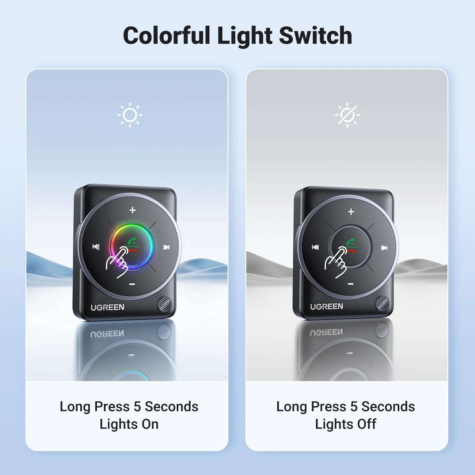 UGREEN Ricevitore Bluetooth 5.4 Adattatore per Auto con Jack AUX da 3,5 mm Pulsante Multifunzione Audio Wireless Chiamate in Vivavoce Doppia Connessione Luce RGB Compatibilità con Autoradio
