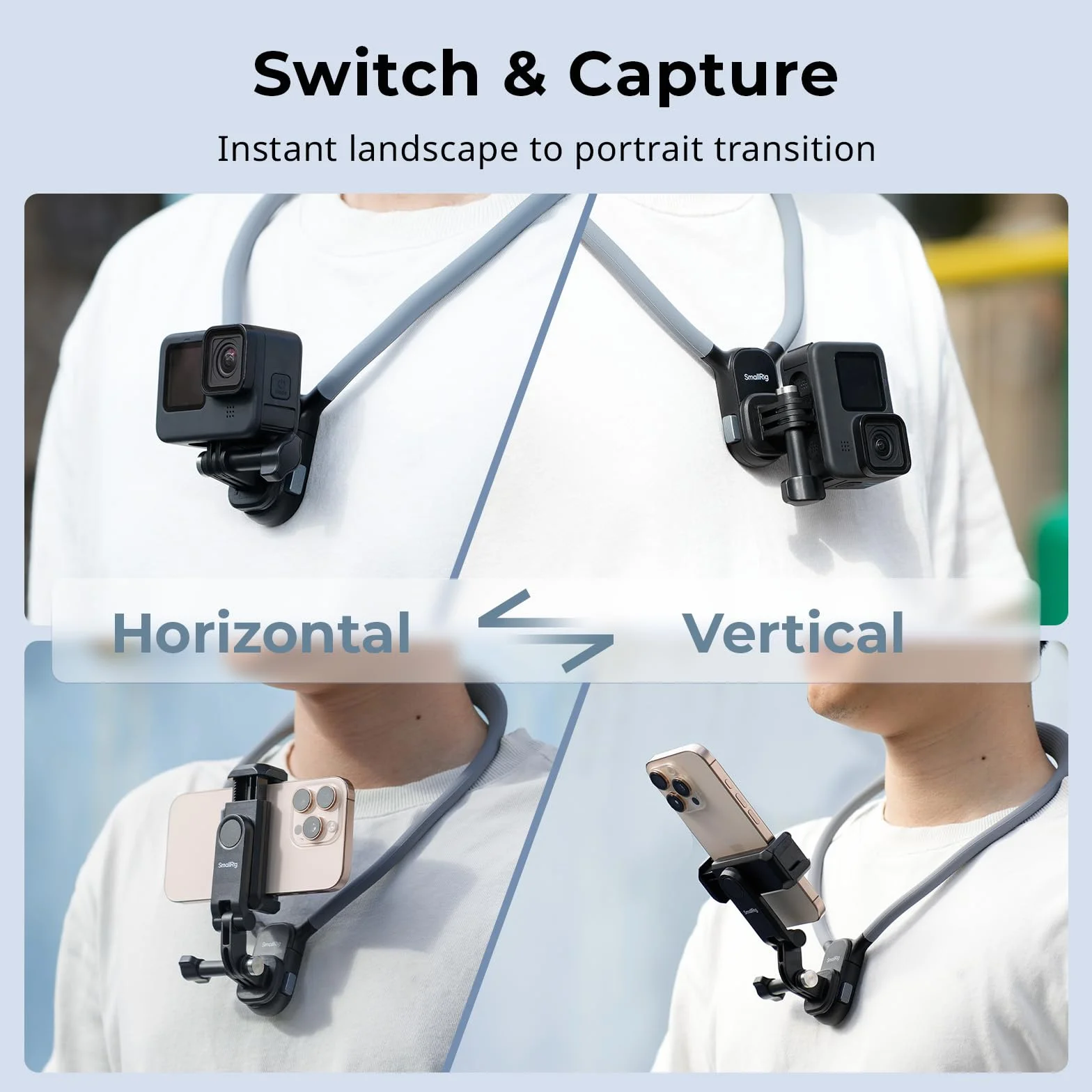 SMALLRIG Supporto magnetico per fotocamera action e telefoni, supporto per collo POV/Vlog per selfie GoPro 13/12, per DJI Action 5 Pro/4/3, per DJI Ace Pro 2, per iPhone, Samsung - 5128