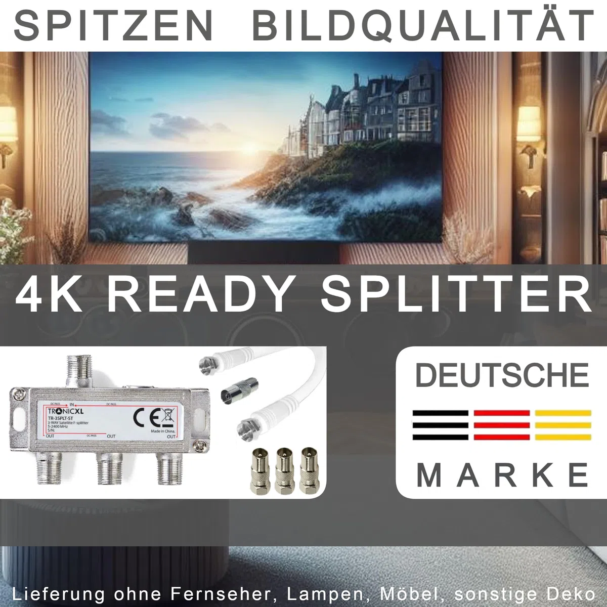 TronicXL, splitter per antenna, per TV via cavo, a 3 vie, IEC, adatta ad esempio per Unitymedia