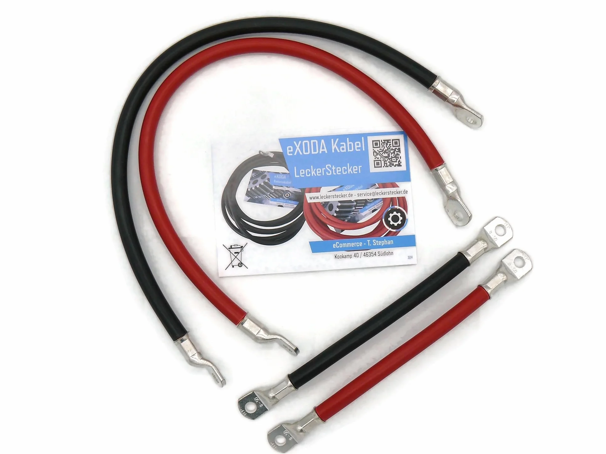 eXODA Set Cavi 50 mm² 50cm 20cm terminali M8 Rossi Neri Cavi di Alta qualità per Auto Barca Moto 99 9 Percent Rame per connessioni elettriche affidabili