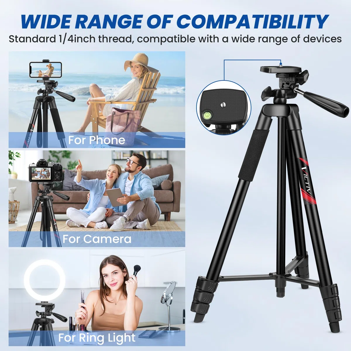 Victiv 162cm Treppiede Smartphone, Cavalletto per Smartphone da Viaggio con Telecomando e Supporto per Cellulare, Leggero e Portatile Tre Piedi per Telefono, Compatibile con iPhone & Android