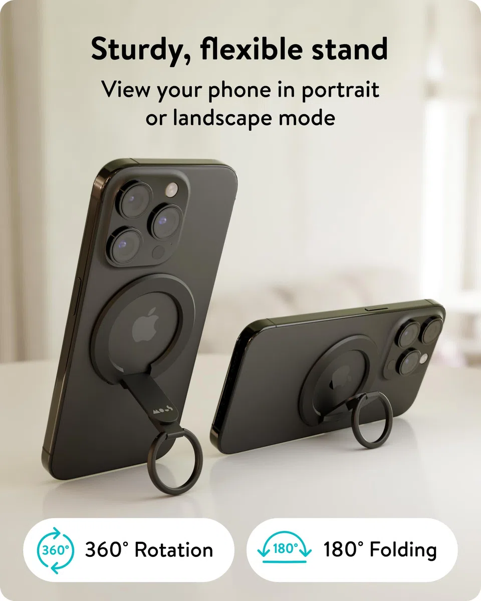 Mous - Anello y supporto magnetico per Magsafe e Pixelsnap - Accessorio impugnatura per iPhone 17/16/15/14, Pixel 10, S26/S25 Serie e Custodie MagSafe