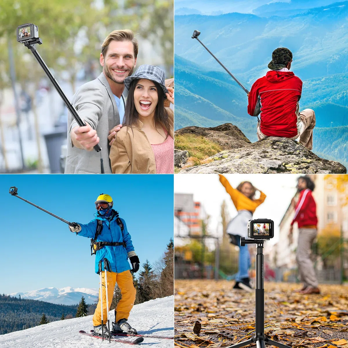 AKASO Asta per selfie estensibile fino a 120 CM, treppiede 19 CM, compatibile con fotocamera sportiva AKASO EK7000/Brave 4/Brave 7 Le/Brave 7/V50X/V50 Elite/DJI Osmo Action Camera