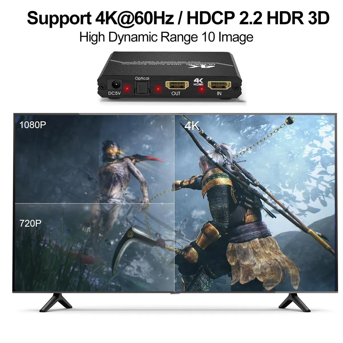 HDMI 2.0 Audio Extractor Splitter 4K HDMI a SPDIF ottico Toslink 3.5mm AUX Stereo RCA L/R convertitore audio con controllo volume, supporta 4K @60Hz HDCP 2.2 HDR 3D YUV 4:4:4