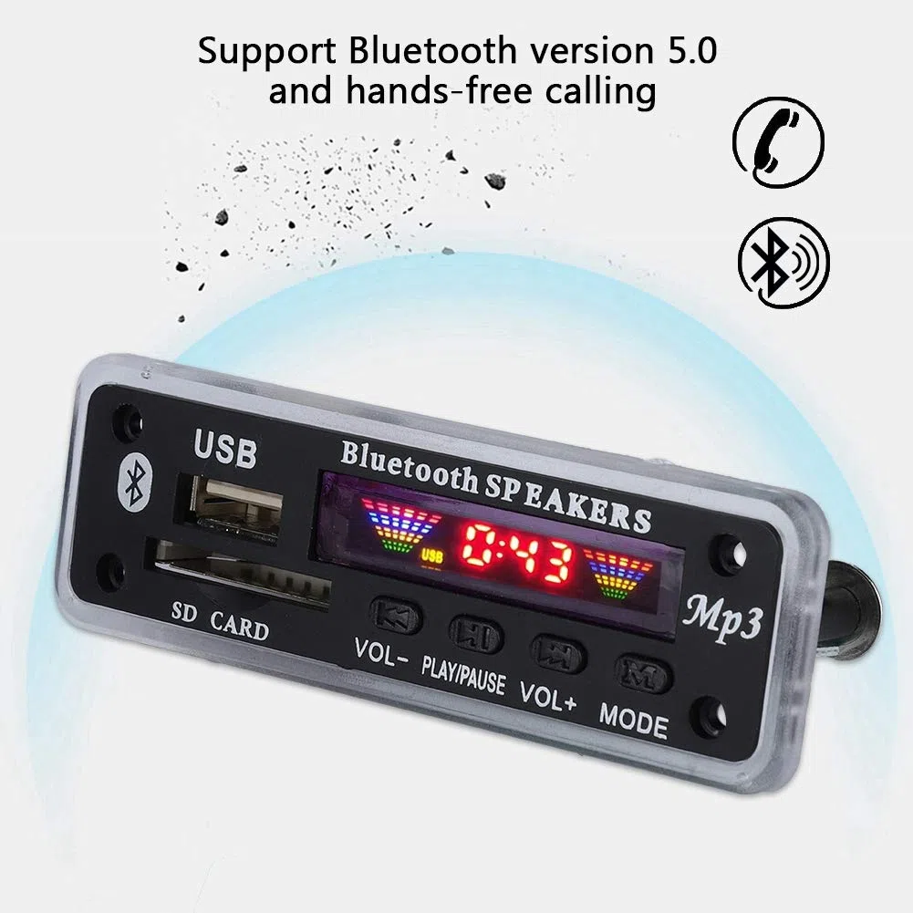 Tonysa Modulo Scheda di decodifica Bluetooth 5.0 DC 5V / 12V Bluetooth AUX SD FM Radio Lossless MP3 / WMA/WAV/FLAC/Ape Modulo Scheda di decodifica, Display a Colori(Nero)