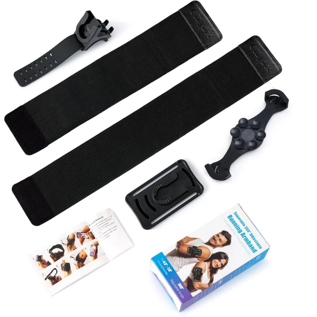 Cikyner Fascia da braccio girevole 3 in 1, supporto per telefono da corsa rimovibile per iPhone da 11,4 a 17,8 cm, palestra, escursionismo